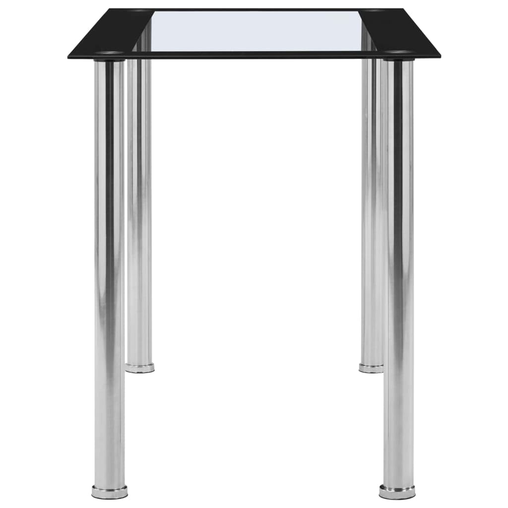 Table à manger noire transparente 120 x 60 x 75 cm, plateau en verre trempé, cadre en acier inoxydable, table de cuisine moderne, table de salle à manger pour 4 personnes, facile d'entretien