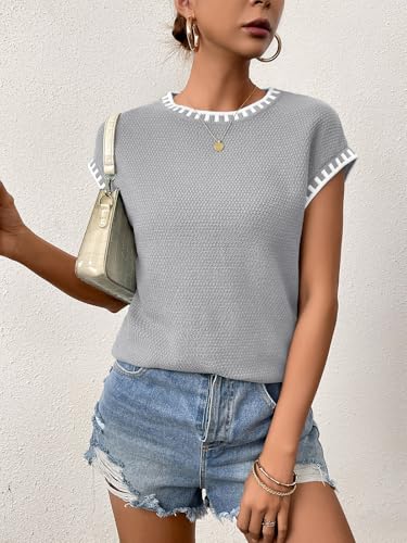 Image of Cap Sleeve Sweater Tops for Women 2026 Knit Summer Sleeveless Tank Vest | Slim Fit, Trendy Color Block, Soft, Skin-Friendly, Strechy, Lightweight, Breathable, Casual Daily Wear