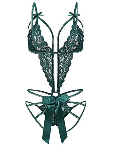 Image of Donnalla Women's Deep V Lace Teddy One Piece Lingerie Cutout Strappy Lingerie