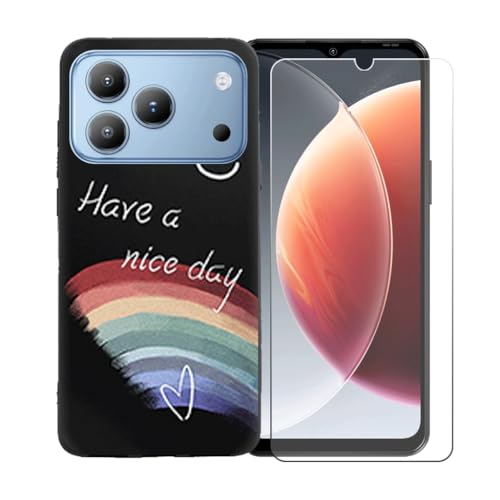 LCEHTOGYE �K�p Blackview Wave 7C +�����K���X�X�N���[���v���e�N�^�[�p�P�[�X�A�K�p Blackview Wave 7C (6,56")�ƌ݊����̂���u���b�N�\�t�gTPU�V���R���Q���P�[�X�ی�J�o�[ LLM44