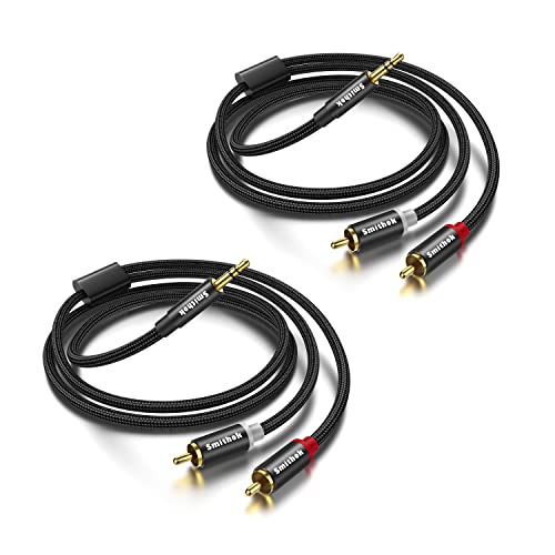 Smithok 2 Pack 3.5mm to RCA Cable,Gold Plated,Nylon Braided 1/8 Male to Male Stereo Aux Cord [Left/Right] Y Splitter Adapter for Tablets, Speakers, Smartphones, MP3, HDTV –Black (10Ft/3m) by Smithok - Used condition - US$8.49