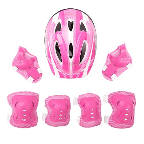 MSemis Casque Vélo Enfant 7 Pcs Set de Protection Roller pour Enfant Fille Garçon Casque Réglable Coudières Genouillère Protège-Poignets Protection...