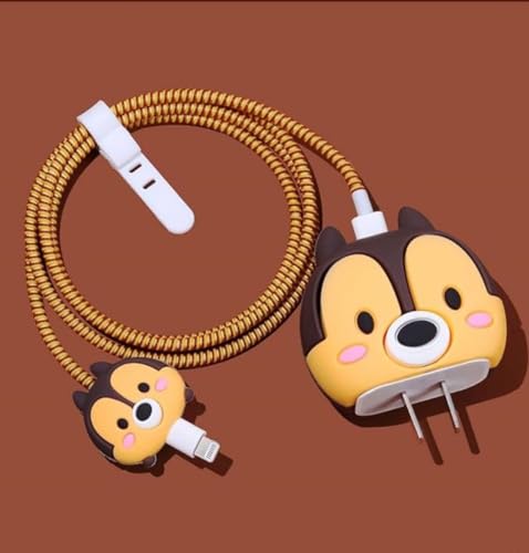 Image of Protective Charger Case for iPhone 18W 20W iPhone 16 15 14 13 12 11 Pro Max Charging Cable Charger Protective Cover Data Cable Protective Sleeve-Dark Brown Squirrel