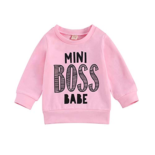 Baby Boys Girl Clothes Letter Print Hooded Sweater Shirt Long Sleeve Sweatshirts Pullover Top Fall Winter Clothes (Mini Boss-Pink, 2-3T)