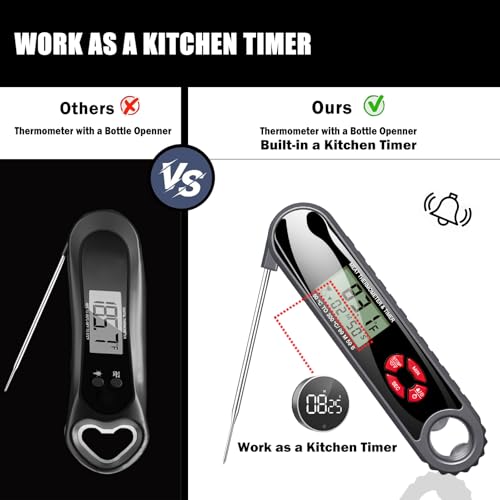 Image of 3 in 1 Meat Thermometer Digital with Beer Bottle Opener, Built-in a Kitchen Timer. Waterproof, Large Backlit Screen, Perfect Kitchen Accessories,BBQ Grill Cooking Gifts for Men,Fathers Day Gift