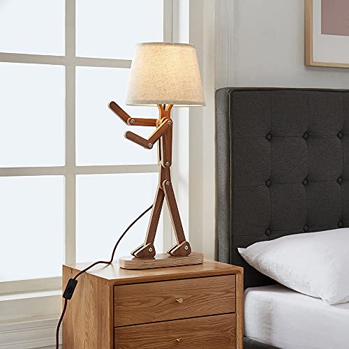Hroome Novelty Table Lamp For Kids Bedside Bedroom Reading - Cool Wood Creative Swing Arm Design Chic Desk Light For Boys Girls Room Dorm Farmhouse - Bulb Included (Walnut) #TOP5