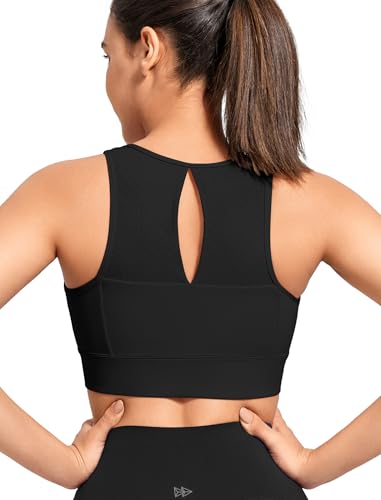 Image of Yvette High Impact Front Closure Sports Bras for Women Plus Size Racerback Running Sports Bra with Hollow-Out Design,Jet Black,M+