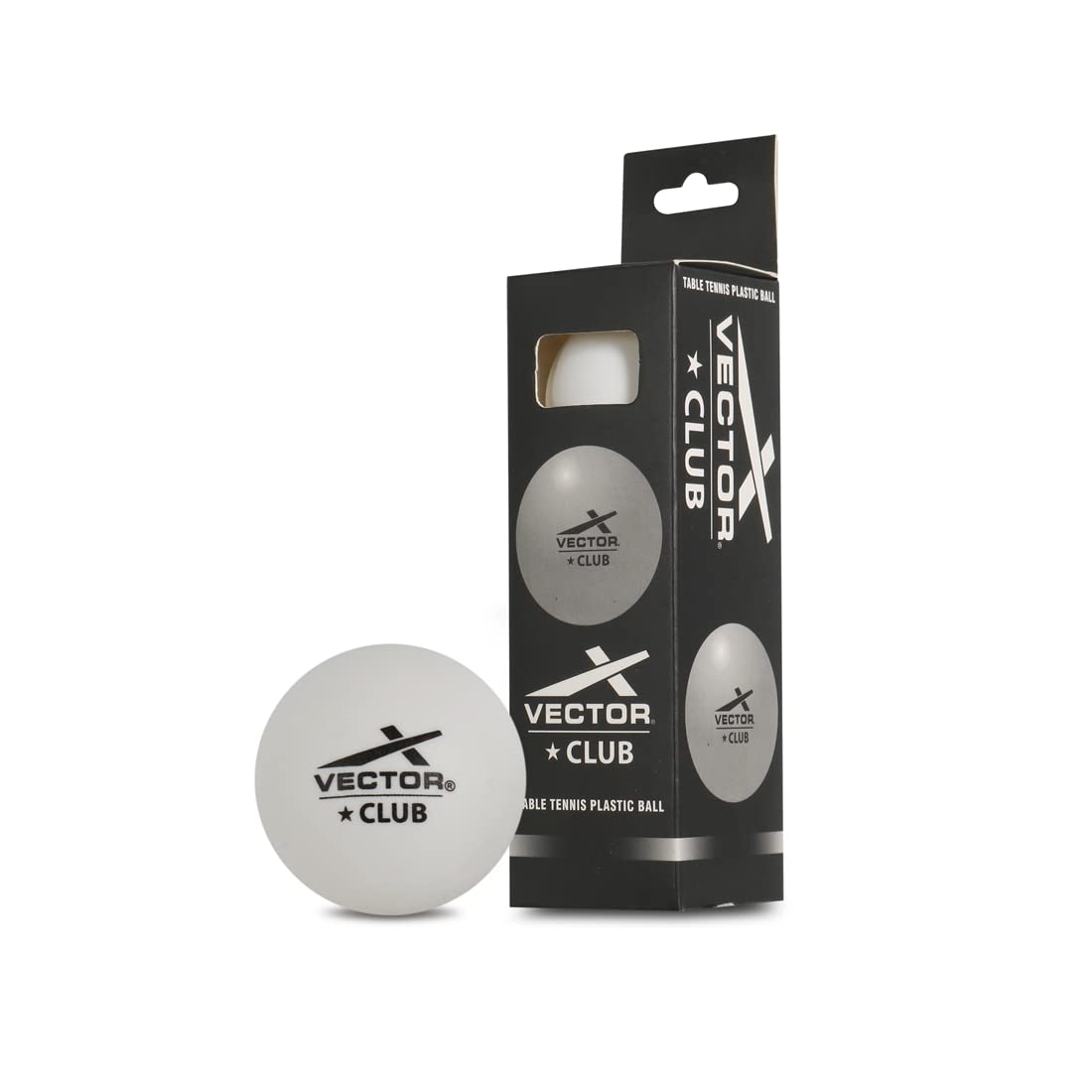 Vector X Club 1 Star Premium ABS Plastic Table Tennis Balls Pack of 3 Pcs.| High Performance TT Balls for Professional Matches and Training | Ideal for Adults & Kids (White) - 1 Box