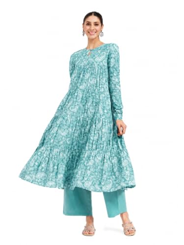 Image of FIORRA Women's Paisley Printed Pure Cotton Anarkali Kurta