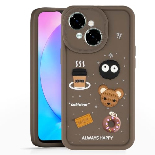 Image of Bintage Cute Fun Ball | Taddy Cartoon 3D Smiley Coffee Cup | Milk Donut | Full Protection Rubber Back Cover Compatible for Tecno KL4 / Spark Go1 - Brown