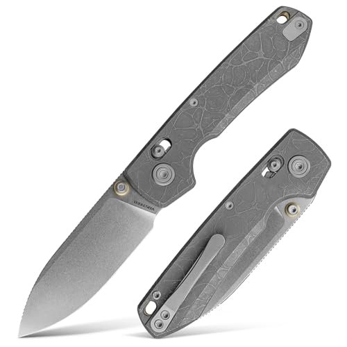 Vosteed Raccoon® TiSlim™ Ultra Thin EDC Pocket Knife - 3.18" S35VN Stonewash Blade - Crossbar Lock, Acid Wash Gray Titanium Handle - Camping Hunting Knives - A4506