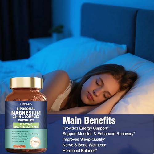 Image of 2 Pack 29-in-1 Liposomal 18 Active Types Magnesium Complex 1400MG Capsule,L-Threonate Glycinate Malate etc,Mild & Efficient,Extra Vitamin B6 B12 D3K2 & CoQ10, Relaxation Nerve* & Hert* Support