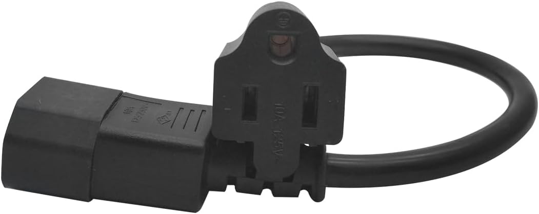 1 FT(0.32M) IEC320 C14 to 5-15R Computer/Monitor Power Cord Adapter，NEMA 5-15R Female to C14 Male Plug, 3 Pin AC Power Cable for PC/Monitor, Power Extension Cord（2 pcs）