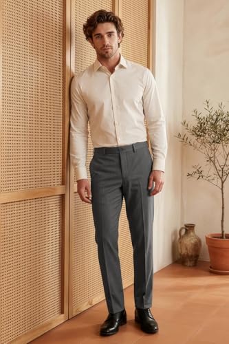 Image of Louis Philippe Men's Slim Fit Classic & Modern Styling Work Ready Textured Formal Trouser