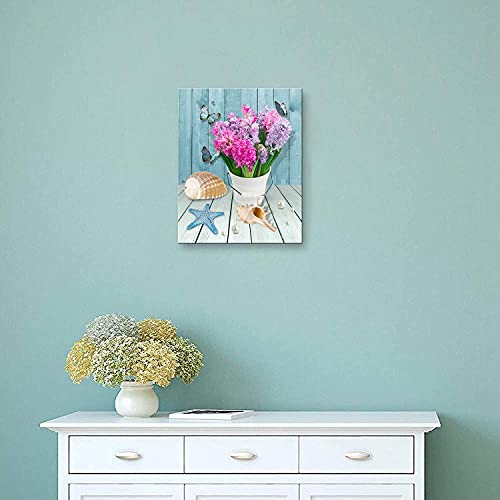 Bathroom Wall Art Beach Canvas Wall Decor for Bathroom Starfish Conch Shell Picture Artwork Framed Wall Art Ready to Hang for Kid Room Bedroom Size 12x16 inch - Image 5