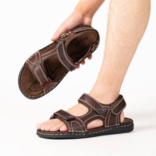 Image of Men's Leather Sandals, Comfortable Open-Toe Outdoor Beach Shoes