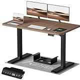 Airfish Höhenverstellbarer Schreibtisch 140x70 cm, Elektrisch Schreibtisch mit Kabelwanne, Computertisch mit USB Buchse, Bürotisch, Stehpult mit Erinnerung an sitzende Tätigkeiten, Nussbaum