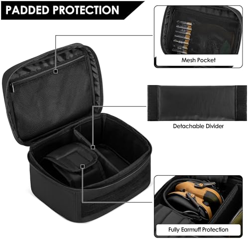 GOBUROS Tragetasche für Ohrenschützer und Brillen zum Schießen, weiche schützende Tragetasche für Ohrenschützer und Schießbrillen, universelle Ohrenschützertasche für Jagdschießen