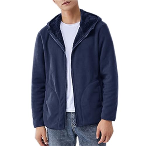 Image of Cromoncent Men's Full Zip Reversible Polar Fleece Hoodie Jacket Fall Winter Outwear, Dark Blue, Large