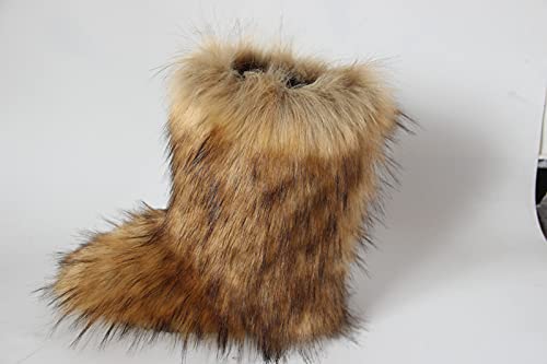 Gegefur Women'S Faux Fur Boot Furry Fluffy Short Snow Boot Mid-Calf Boots Warm Comfortable Outdoor Flat Shoes  thumb #3