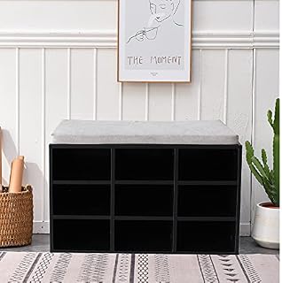 PALAKLOT 9-Cube Storage Bench  Shoes Cabinet With Padded Seat  Perfect For Entryway, Bedroom And Living Room  78.5X49X29.5cm (Black)