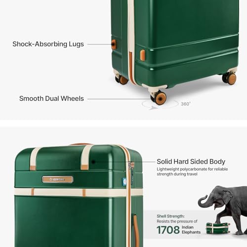 Image of uppercase Chester Large Size Trolley Bag for Travel | 360 8 Wheels Hard Luggage with TSA Lock, Anti-Theft Zippers | Hard Sided Polycarbonate Suitcase for Both Men & Women (Green)
