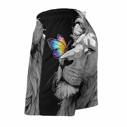 Lion And Colorful Butterfly Mens Swim Trunks Quick Dry Board Shorts Beach Swimwear Bathing Suits4