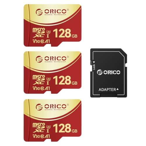 ORICO 128GB microSDXC UHS-I メモリーカード 3枚パック アクションカメラ ダッシュカム ドローン Micro SDカード 100MB/s 4K UHD Recoding U3 Class10 V30 A1-TF Card F3対応