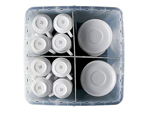 Caterbox Transparent Catering Equipment Storage & Transport Box For Cups & Saucers/Small Plates | Crockery Box With Click Closed Lid | Versatile, Hygienic 32L Storage Container Keeps Fragile Items Protected While Moving