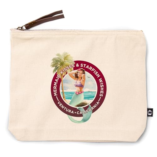 Lantern Press Ventura, California, Mermaid Kisses and Starfish Wishes, 100% Cotton Zipper Pouch, Travel Accessory, Go Bag