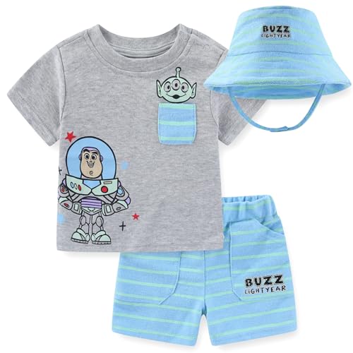 Disney Toy Story Buzz Lightyear Baby Boys T-Shirt Shorts and Bucket Hat 3 Piece Set for Newborn and Infant
