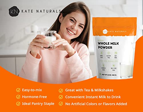 Dry Whole Milk Powder For Baking And Coffee (12Oz) - Kate Naturals. Dried Powdered Milk For Adults. Rbst-Free. Substitute For Liquid Milk. Milk Whole Powder For Milkshakes. Made In Usa. #TOP1