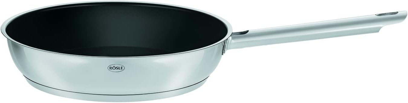 RÖSLE Kitchen Dialog Frying Pan, Stainless Steel, Silver/Black, 28cm Diametro