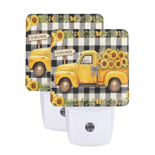 Image of Sunflower Gnome Trucks LED Plug-in Night Lamp Set of 2 for Bedroom