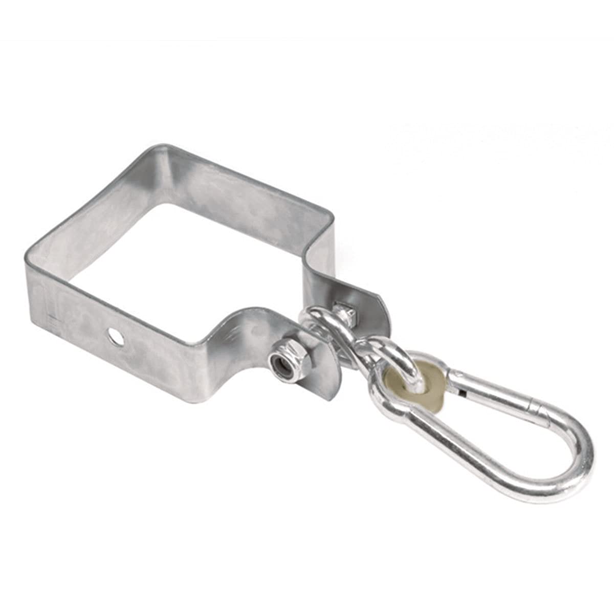 Swivel attachment with square bracket for 90 x 90 mm square bar, carabiner with nylon bearing, M10 screw with safety nut for rocking board, baby and children's swing