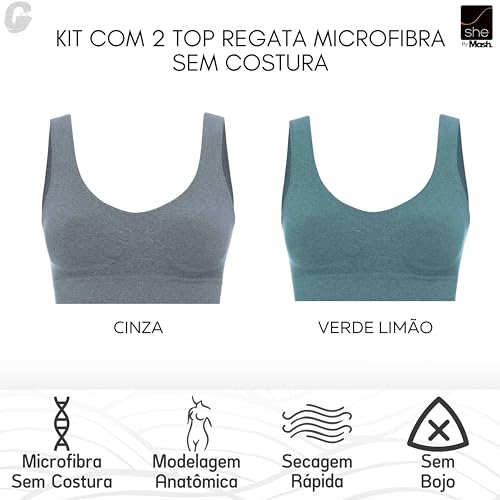 Kit 2 Top Sem Costura Regata Microfibra Sem Bojo Com Ajuste Anatômico She By Mash, 1 Cinza Claro - 1