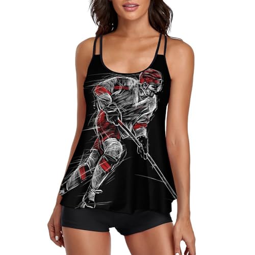 Maillot de bain tankini hockey sur glace femme avec shorty couvrant et anti-frottement