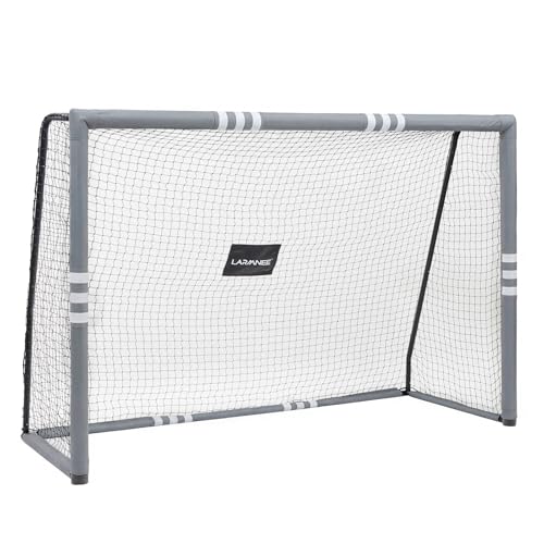 LARMNEE Portería de Fútbol de 240 cm, Portería de Fútbol para Niños y Adultos, Cubierta Protectora de Espuma, Resistente a la Intemperie, Entrenador de Fútbol, Red de PE, Gris y Negro EBG240FG02