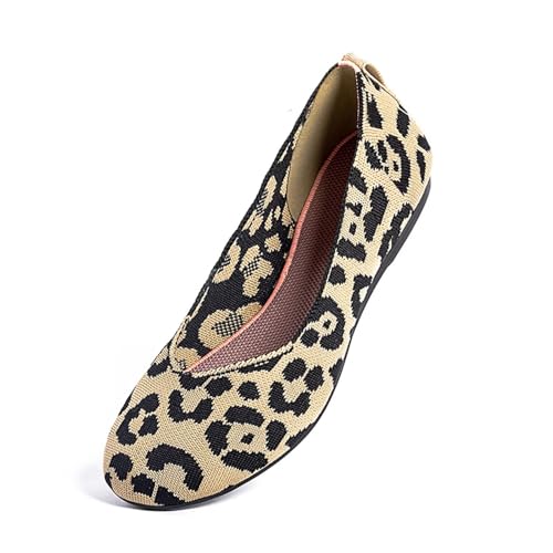Image of Frank Mully Women's Ballet Flat Shoes Knit Dress Shoes Round Toe Slip On Ballerina Flats for Woman Low Wedge Comfort Soft