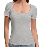 OYIGELZ Camiseta básica de manga corta Y2K Slim Fit Tops Corte Clásico Crop Tops monocolor Camiseta sin mangas Verano Casual Tee Camisetas, Gris claro-f1, XXL