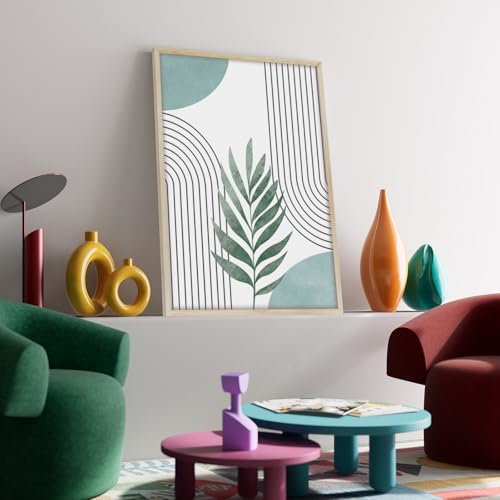 hyidecorart Marco Madera Boho Verde Salvia Cuadros Decoracion Salon Modernos, 3 Piezas Líneas Abstractas Simplicidad Nórdica Hojas de Plantas Dormitorio Cocina Comedor Oficina y Baño - imagen 3
