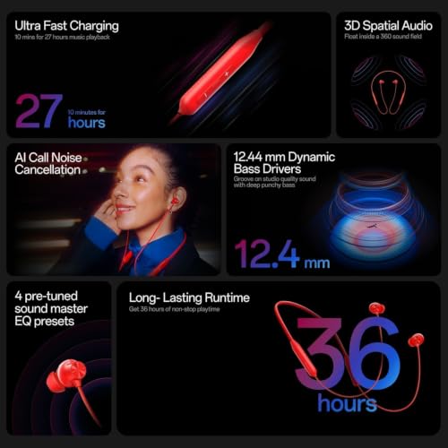 Image of Bluetooth Wireless in-Ear Neckband Earphones with Mic, 12.4mm Dynamic Drivers, Up to 30 Hours Playtime, Fast Charging, IPX Water & Dust Resistance, Deep Bass, Type-C, ENC Calling (Black)