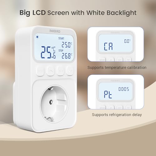 Inkbird ITC-C216T Thermostat Steckdose, Temperaturregler mit Fühler, Temperaturregler mit Timer Heizung Kühlung LCD Bildschirm, für Kühlschrank, Reptil