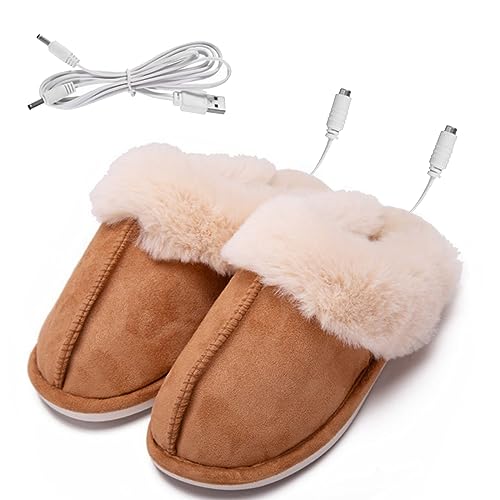 Kunyeah USB Heated Slippers Foot Warmer Shoes Charger Electric Heating Shoes Winter Warm Plush Slippers for Women Men