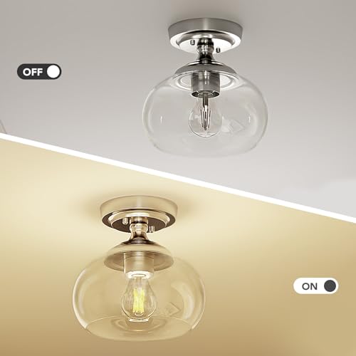 Image of VONLUCE Industrial Semi Flush Mount Ceiling Light, Brushed Nickel