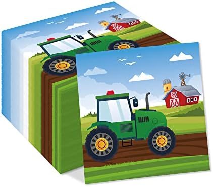 40Pcs Tractor Farm Dessert Napkins Car Locomotive Lunch Dinner Tableware Disposable Paper Napkin Set for Train Railway Birthday Baby Shower Party Supplies Decoration