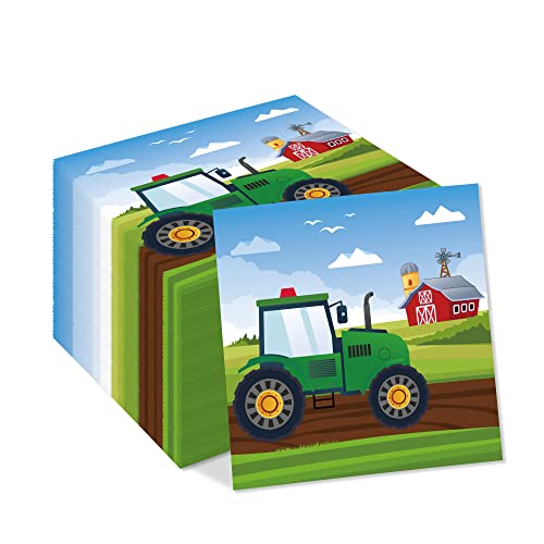 40Pcs Tractor Farm Dessert Napkins Car Locomotive Lunch Dinner Tableware Disposable Paper Napkin Set For Train Railway Birthday Baby Shower Party Supplies Decoration #TOP22