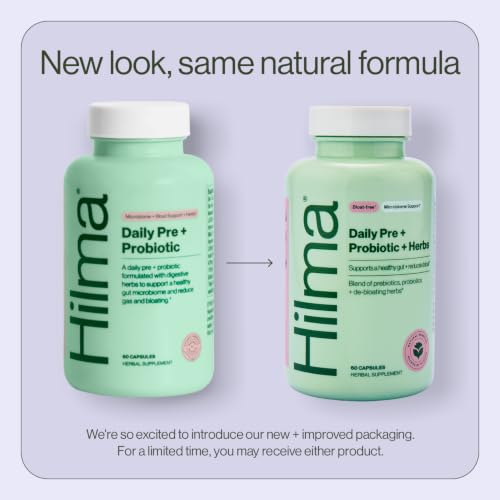 Image of Hilma Pre and Probiotic with Herbs, 60 Vegan Capsules | Herbal Digestive Support, Prebiotics and Probiotics, Chicory Inulin, Ginger, Ajwain, Gas and Bloating Relief for Women & Men