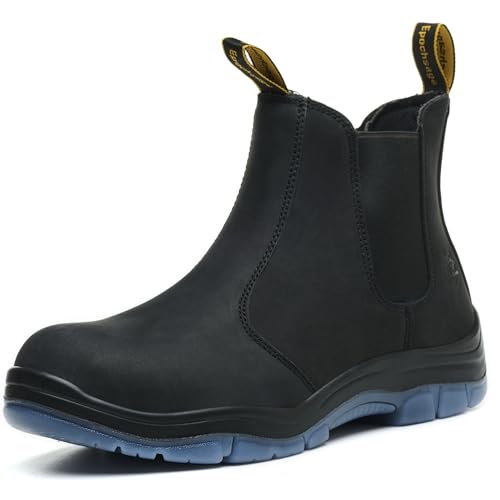 Epochsaga Chelsea Safety Work Boots Industrial Construction zapatos de tobide moda aislados de marrón ligero (Negro, Adulto, Hombre, 40, Números, Sistema tallas calzado EU, mediano)