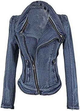 Meilaier Womens Fashion Lapel Zipper Denim Jean Coat Blazer Moto Jacket (XL)